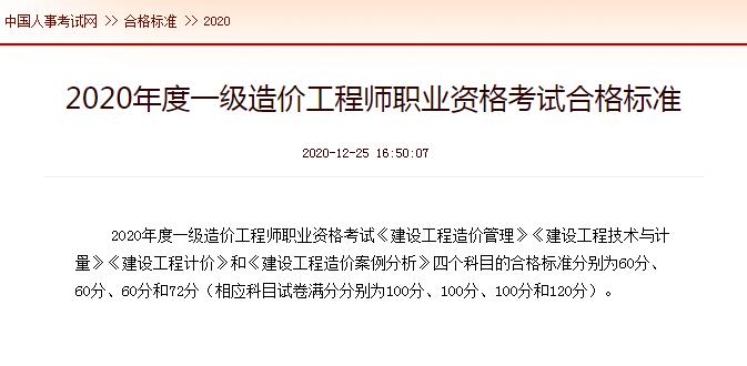 环球网校2020年内蒙古工程造价师一级考试合格标准